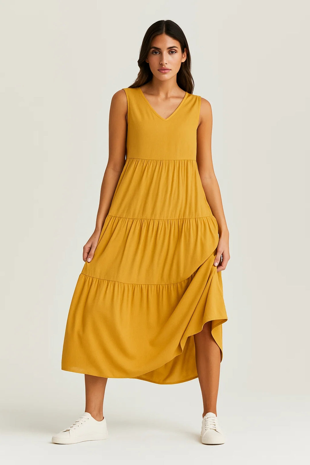 Robe évasée sans manches | Robe midi à étages | Légère et respirante