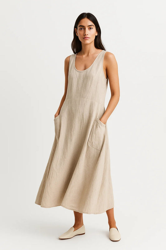 Robe évasée sans manches femme | Robe midi à poches | Légère et décontractée