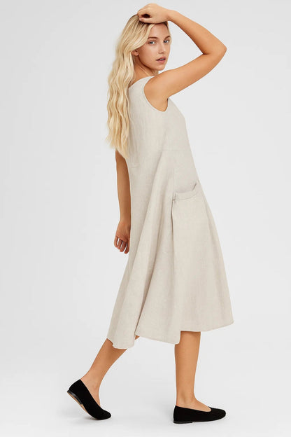 Robe évasée sans manches femme | Robe midi à poches | Légère et décontractée