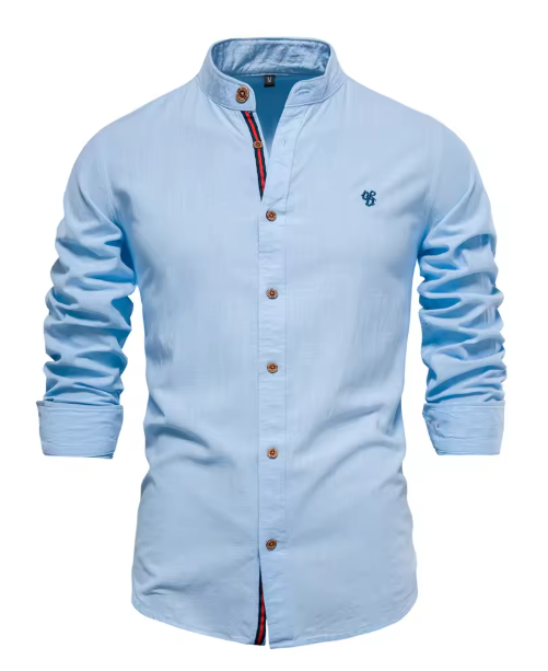 Hugo - Chemise en Lin Homme Chic avec Col Mao et Boutons Contrastés