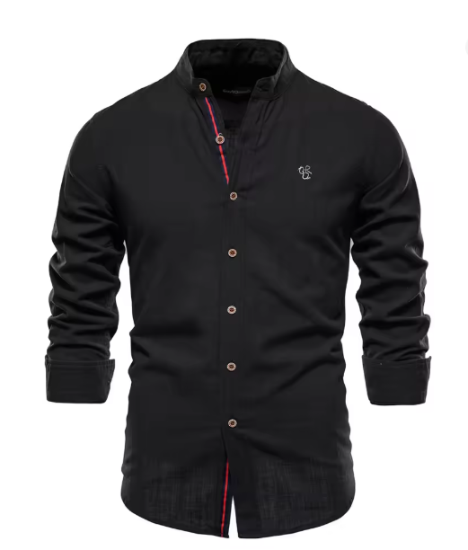 Hugo - Chemise en Lin Homme Chic avec Col Mao et Boutons Contrastés