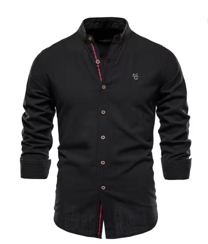 Hugo - Chemise en Lin Homme Chic avec Col Mao et Boutons Contrastés