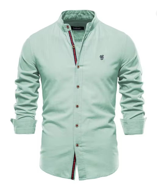 Hugo - Chemise en Lin Homme Chic avec Col Mao et Boutons Contrastés