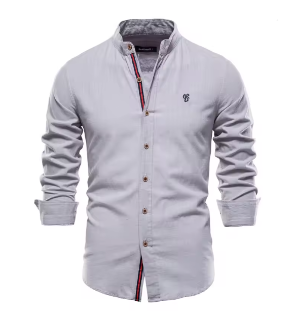 Hugo - Chemise en Lin Homme Chic avec Col Mao et Boutons Contrastés