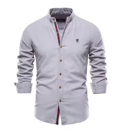 Hugo - Chemise en Lin Homme Chic avec Col Mao et Boutons Contrastés