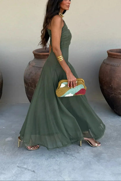 Séraphine - Robe Invitée Mariage Femme Élégante à une Épaule avec Drapé Fluide et Coupe Maxi