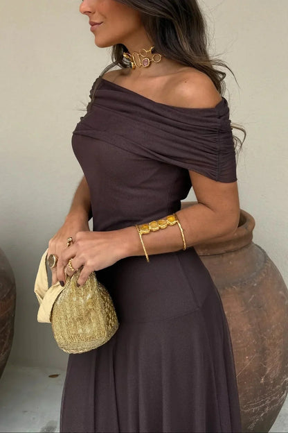 Séraphine - Robe Invitée Mariage Femme Élégante à une Épaule avec Drapé Fluide et Coupe Maxi