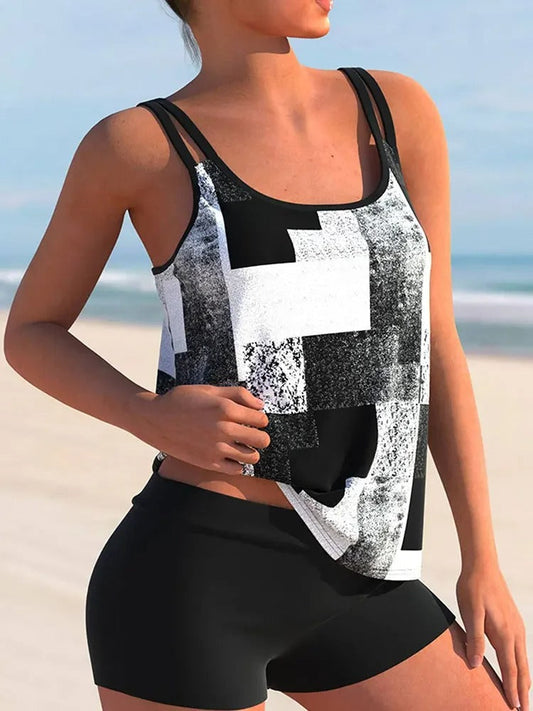 Sabine - Maillot de Bain Femme Deux Pièces Tendance avec Tankini Graphique et Short Gainant