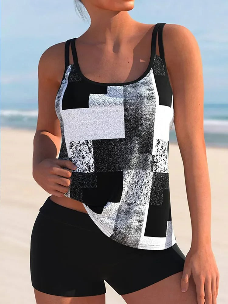 Sabine - Maillot de Bain Femme Deux Pièces Tendance avec Tankini Graphique et Short Gainant