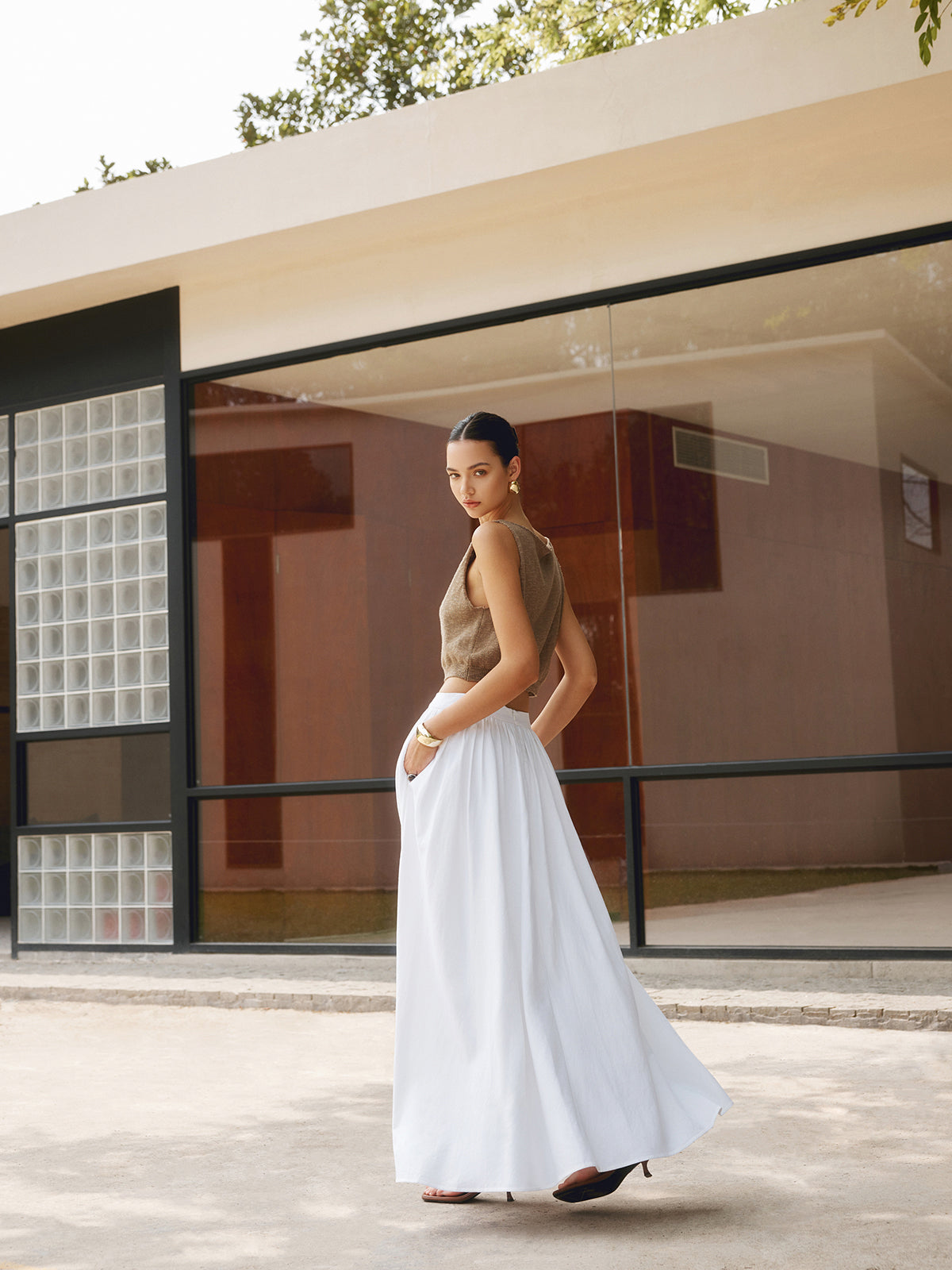 Sophie - Jupe en Lin Longue Élégante Femme avec Taille Élastiquée et Poches