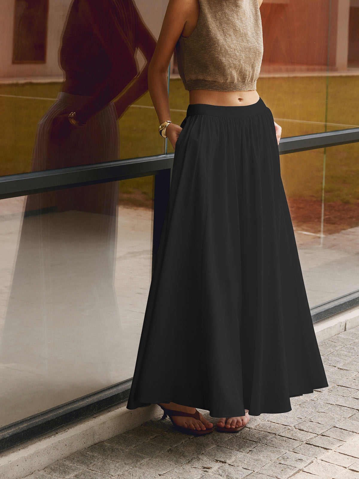 Sophie - Jupe en Lin Longue Élégante Femme avec Taille Élastiquée et Poches