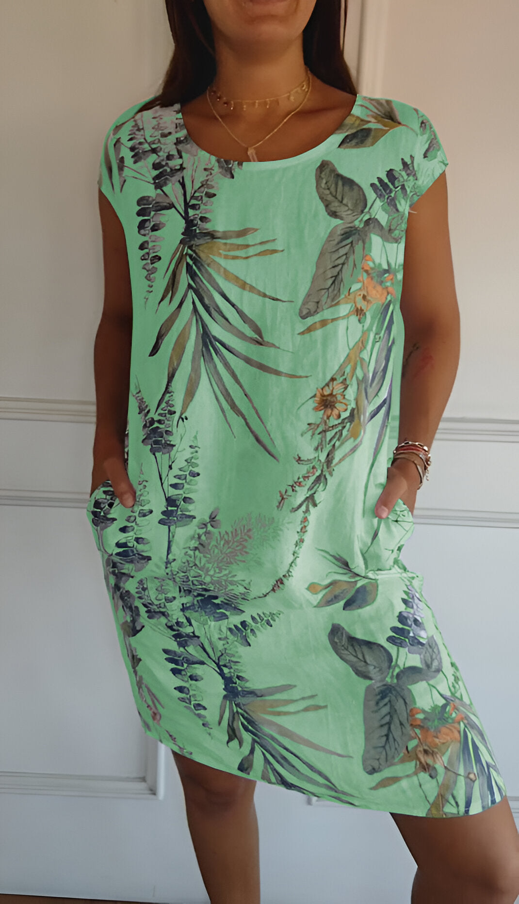 Sophie - Robe d'Été Femme Imprimé Tropical à Poches et Manches Courtes Décontractée Casual