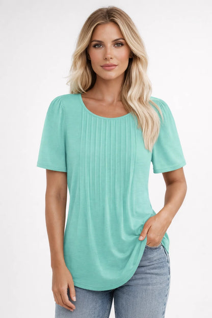 Top Femme - Manches Courtes Col Rond Détail Plissé | Casual