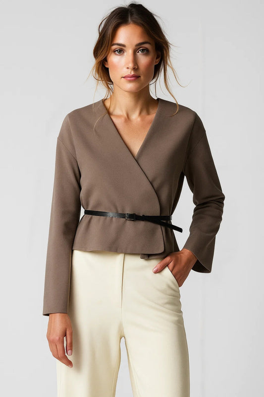 Manteau Croisé Ceinturé | Tissu Épais | Élégant et Structuré