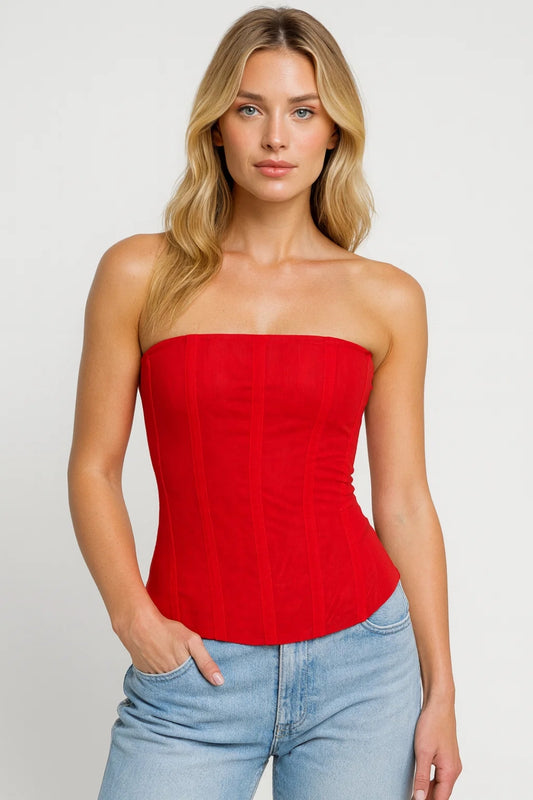 Top Sans Bretelles Femme - Coupe Corset Côtelé Ajusté | Élégant