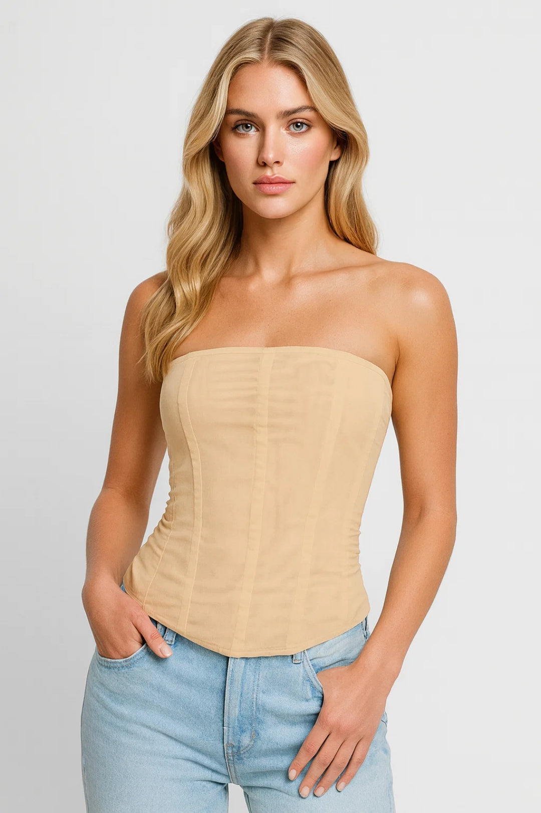 Top Sans Bretelles Femme - Coupe Corset Côtelé Ajusté | Élégant