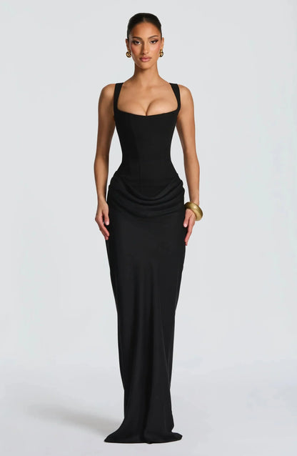 Valentina - Robe Invitée Mariage Femme à Bretelles Larges avec Coupe Corset et Drapé Latéral
