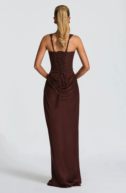 Valentina - Robe Invitée Mariage Femme à Bretelles Larges avec Coupe Corset et Drapé Latéral