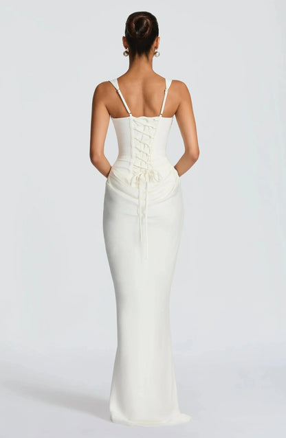 Valentina - Robe Invitée Mariage Femme à Bretelles Larges avec Coupe Corset et Drapé Latéral