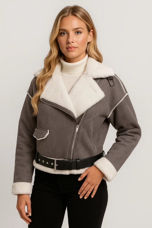 Veste Aviateur Femme | Blouson Court Doublé à Ceinture | Léger et Respirant