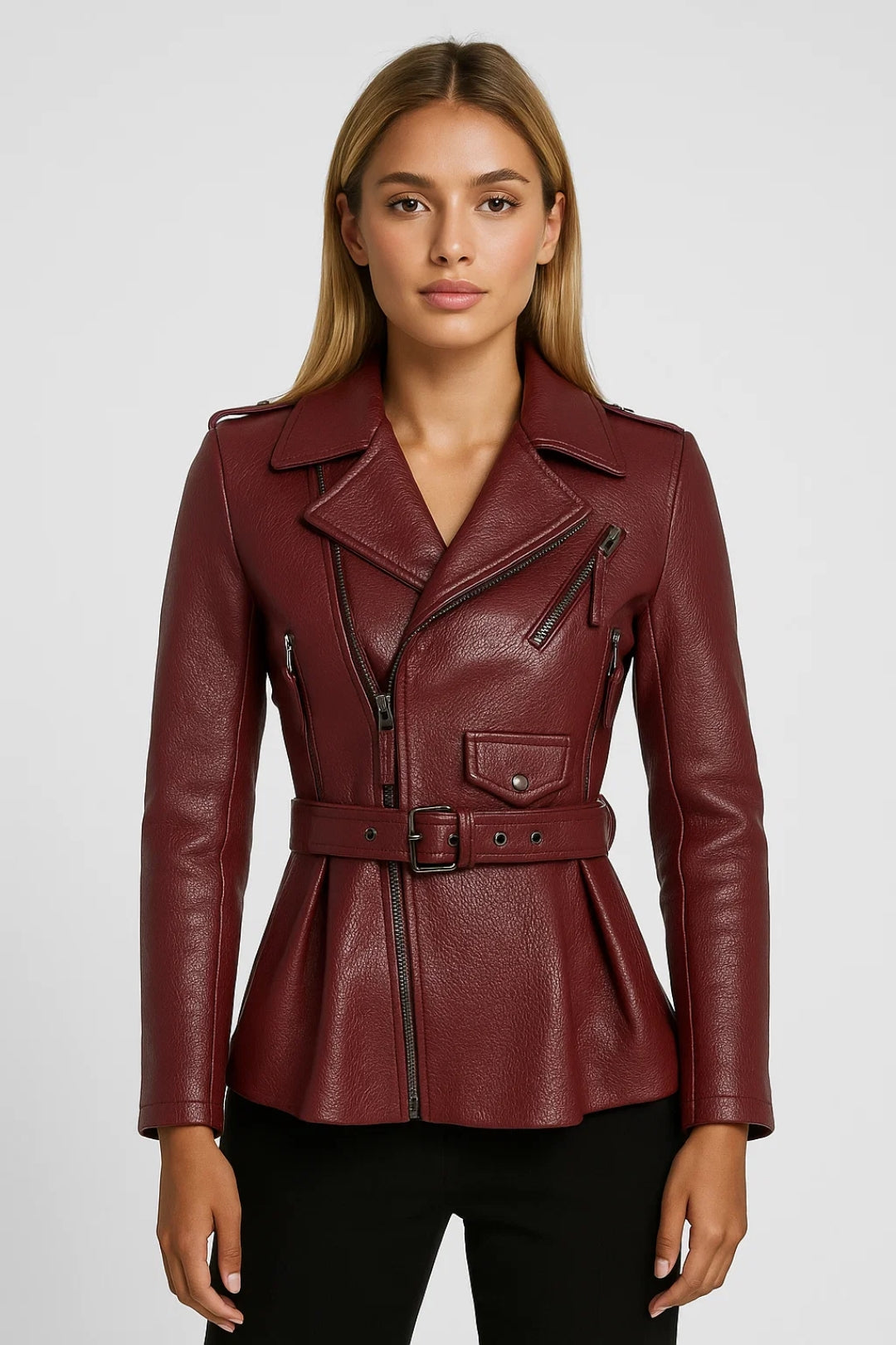 Veste Biker Cintrée | Blouson zippé ceinturé pour femme | Élégant et Structuré