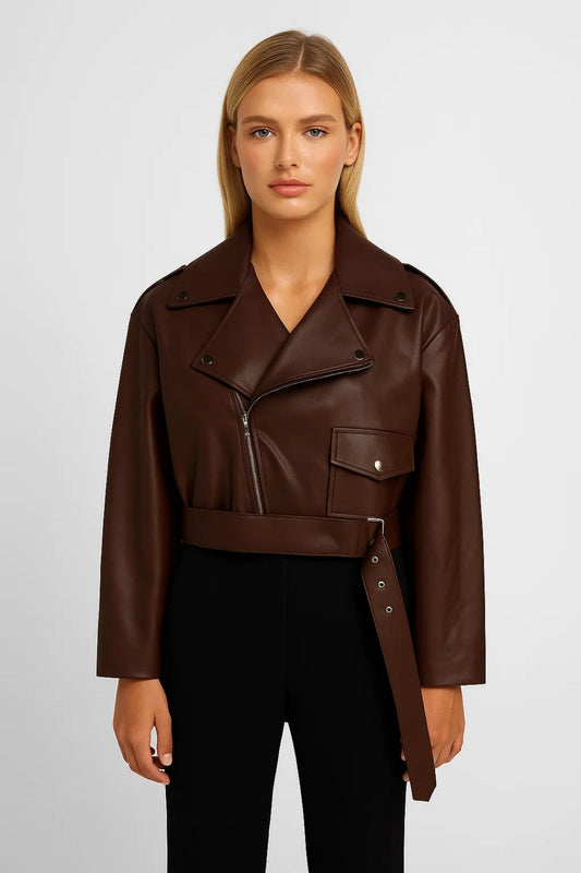 Veste Biker Courte | Blouson ceinturé pour femme | Moderne et Structuré