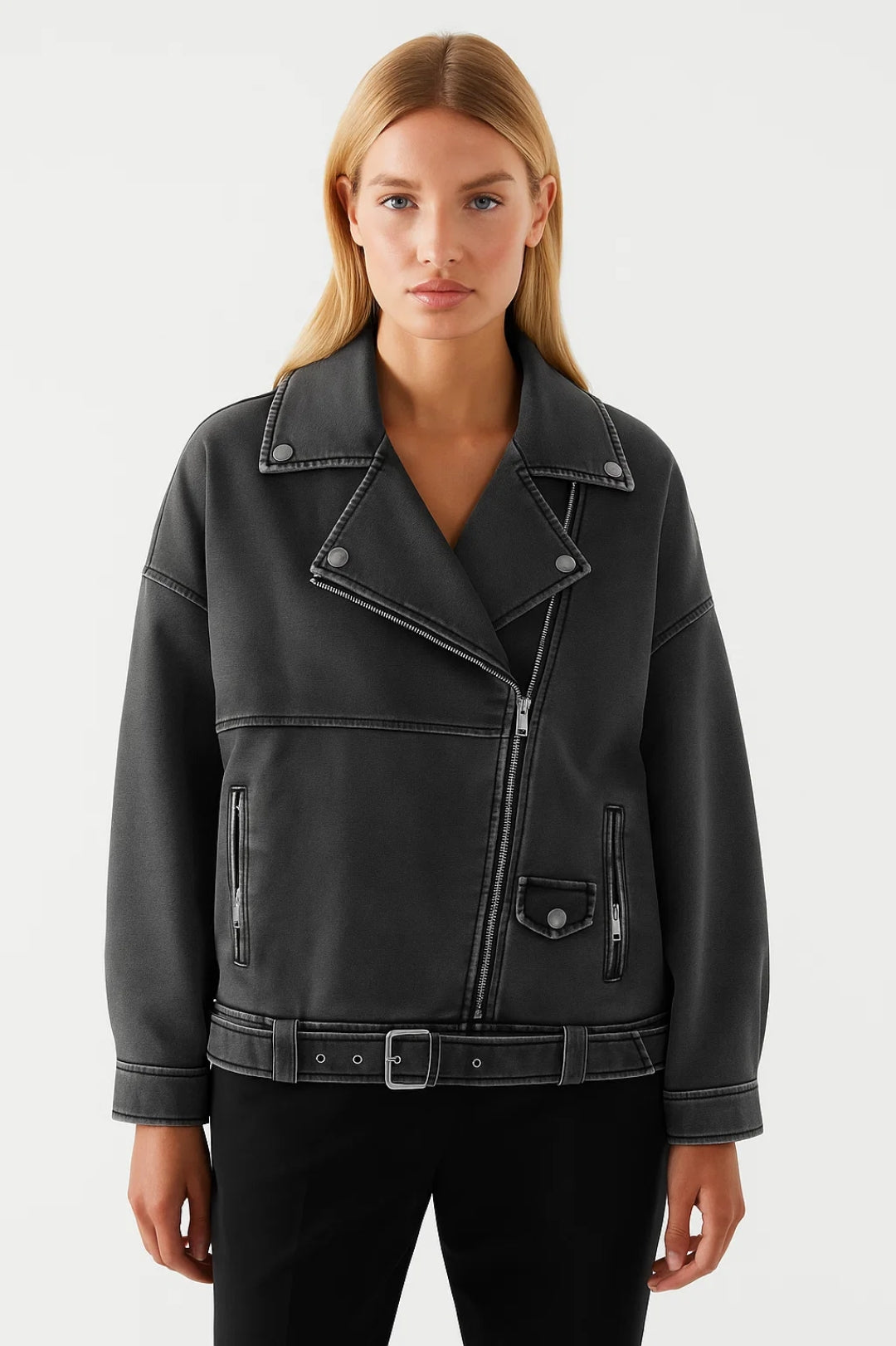 Veste Biker Décontractée | Blouson zippé ceinturé pour femme | Tendance et Structuré