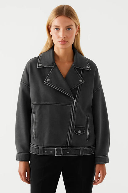 Veste Biker Décontractée | Blouson zippé ceinturé pour femme | Tendance et Structuré