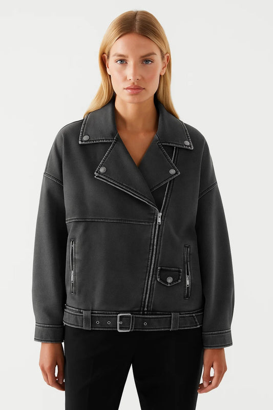 Veste Biker Décontractée | Blouson zippé ceinturé pour femme | Tendance et Structuré