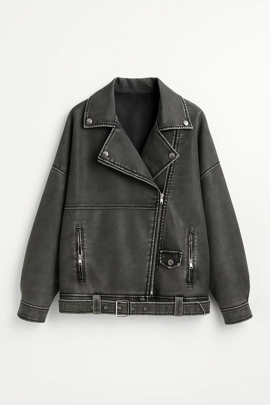 Veste Biker Décontractée | Blouson zippé ceinturé pour femme | Tendance et Structuré