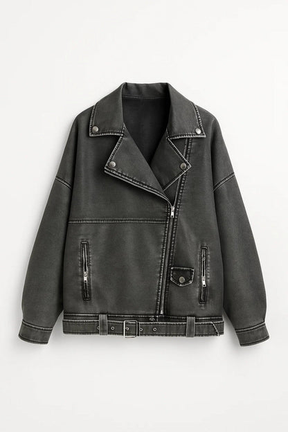 Veste Biker Décontractée | Blouson zippé ceinturé pour femme | Tendance et Structuré