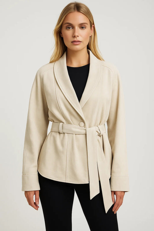 Veste Ceinturée Élégante | Blouson à col châle pour femme | Doux et Structuré