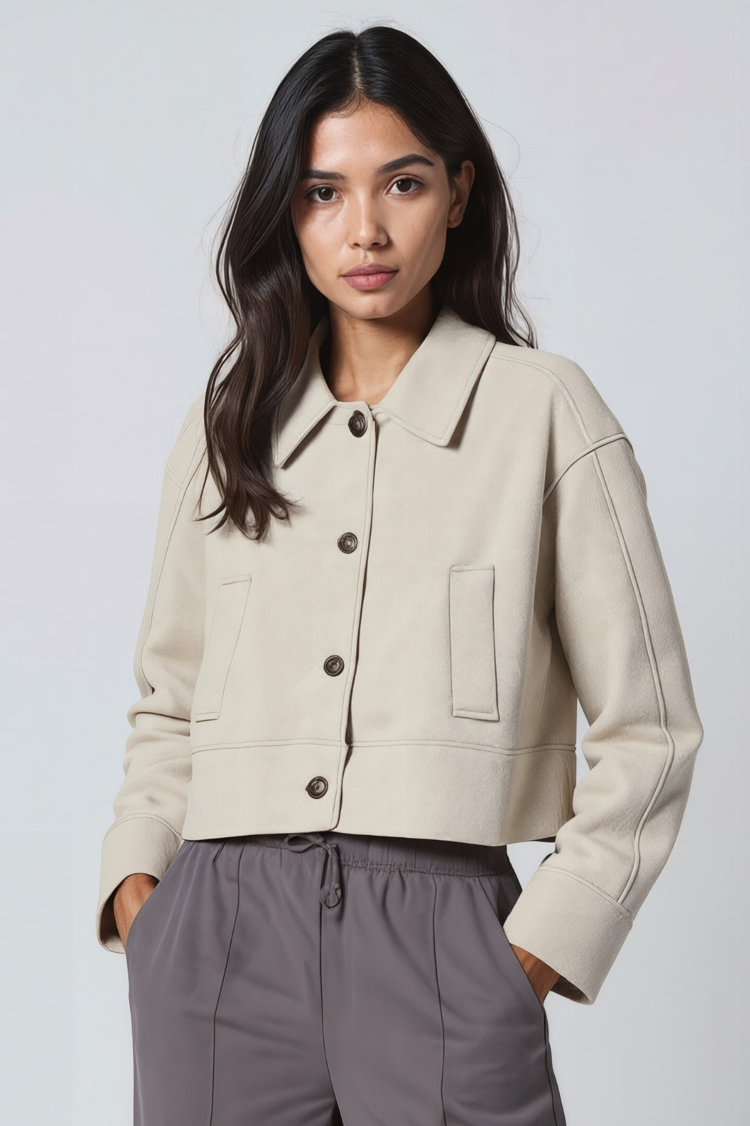 Veste Courte | Tissu Aspect Laine | Design Minimal