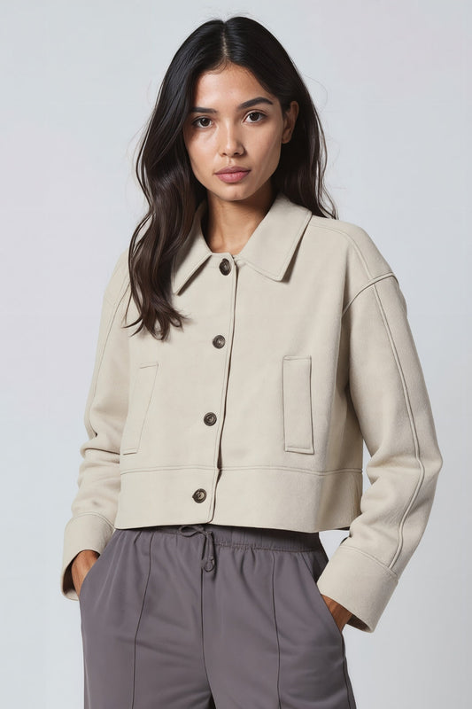 Veste Courte | Tissu Aspect Laine | Design Minimal