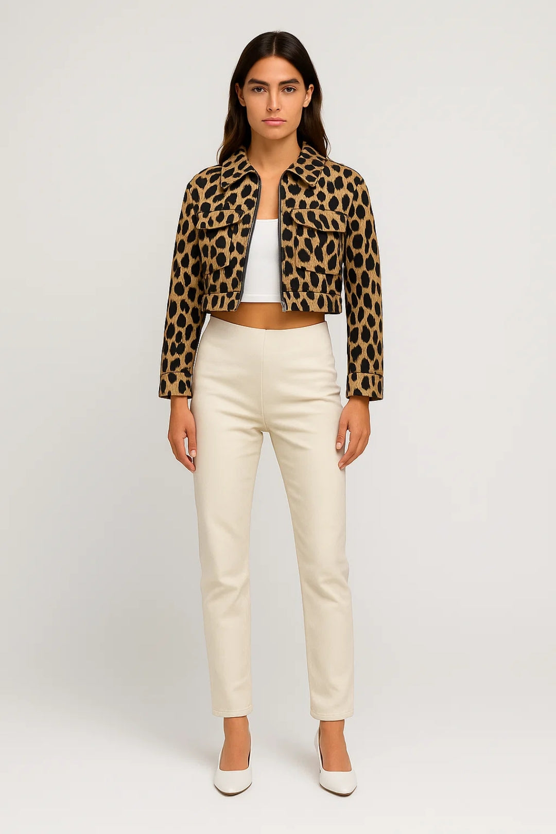 Veste Courte Animalier Femme | Zip Frontale & Poches Appliquées | Audacieuse & Stylée