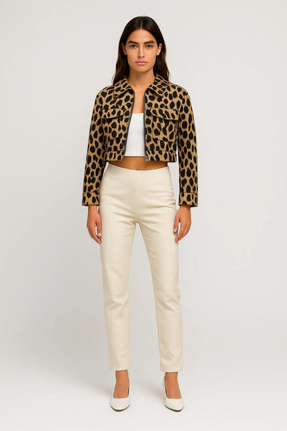 Veste Courte Animalier Femme | Zip Frontale & Poches Appliquées | Audacieuse & Stylée