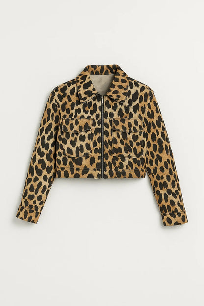 Veste Courte Animalier Femme | Zip Frontale & Poches Appliquées | Audacieuse & Stylée