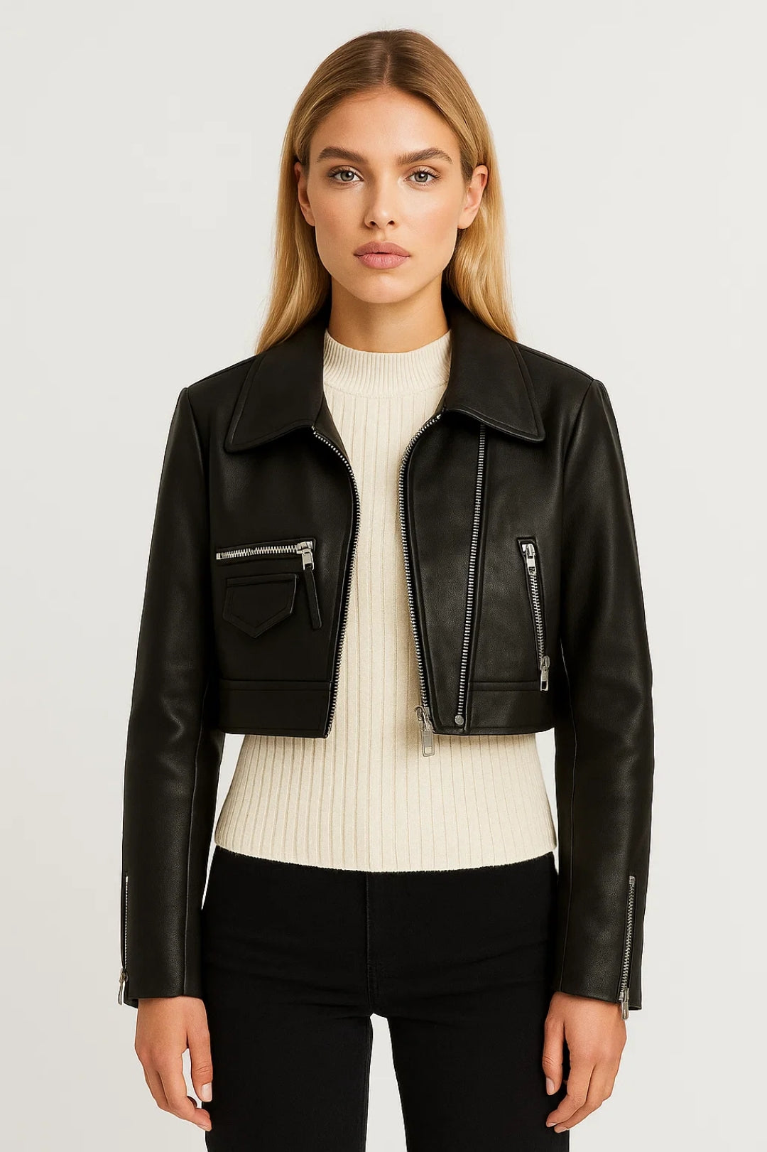 Veste Courte Femme | Blouson Zippé Style Motard | Moderne et Structuré