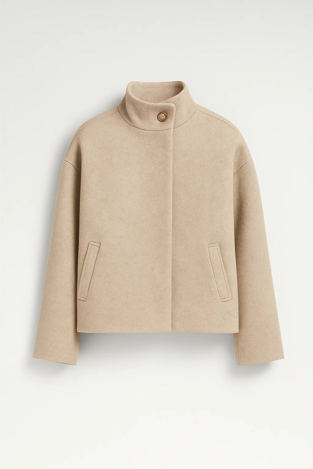 Veste Courte Femme | Laine Mélangée Col Haut | Beige Sable ou Gris Anthracite