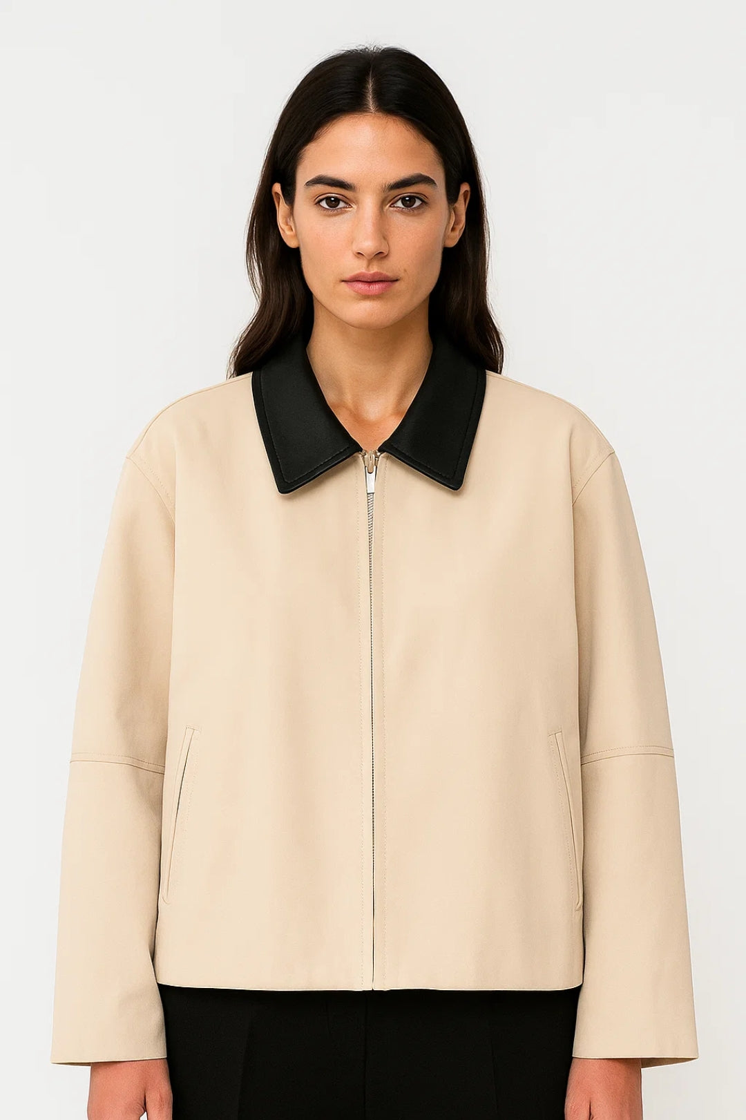 Veste Courte Femme | Minimalisme Élégant | Zip et Col Contrasté