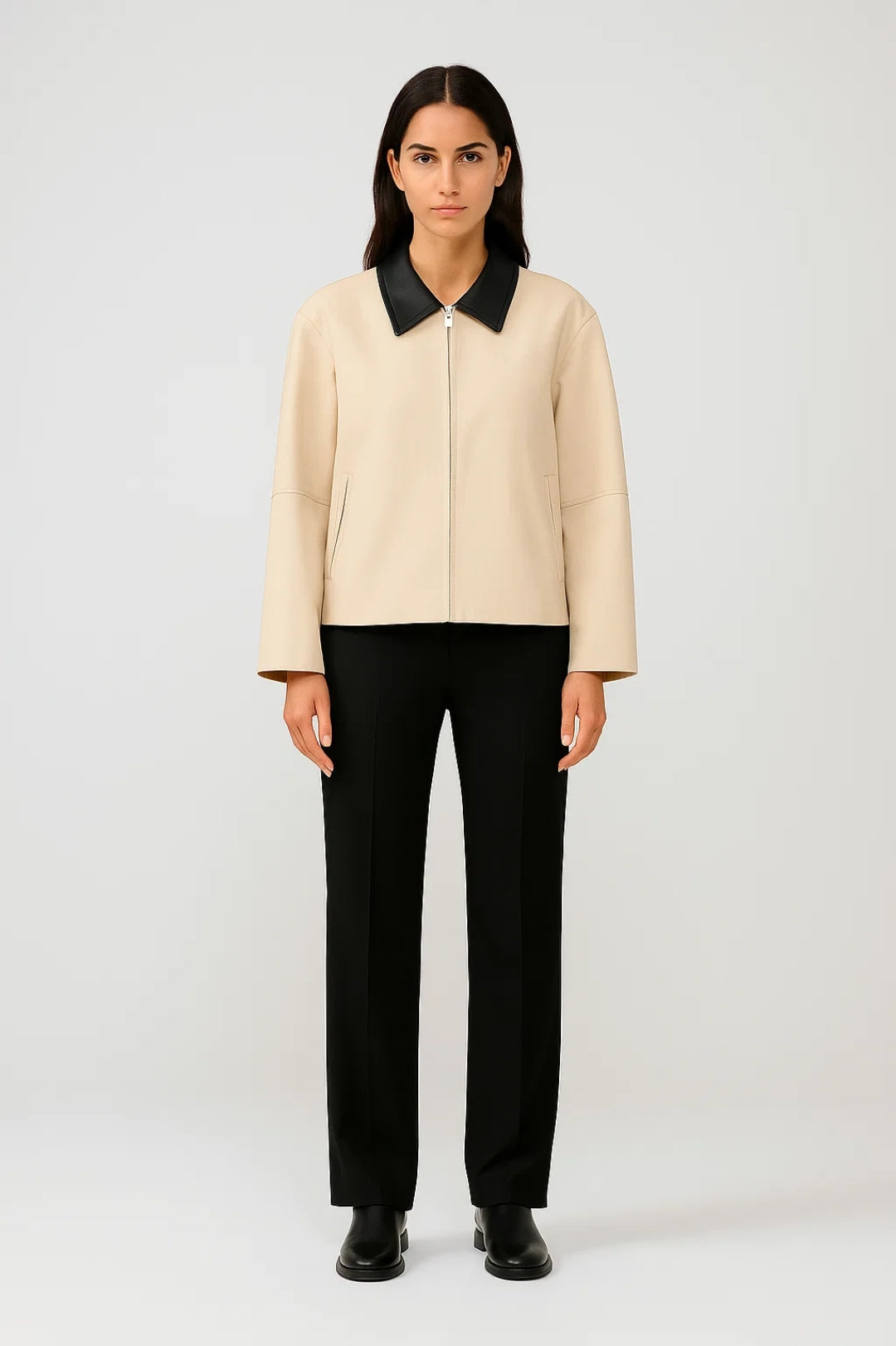 Veste Courte Femme | Minimalisme Élégant | Zip et Col Contrasté