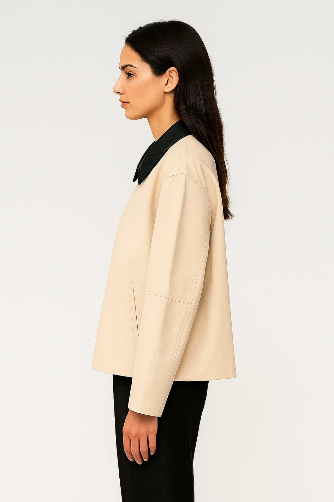 Veste Courte Femme | Minimalisme Élégant | Zip et Col Contrasté
