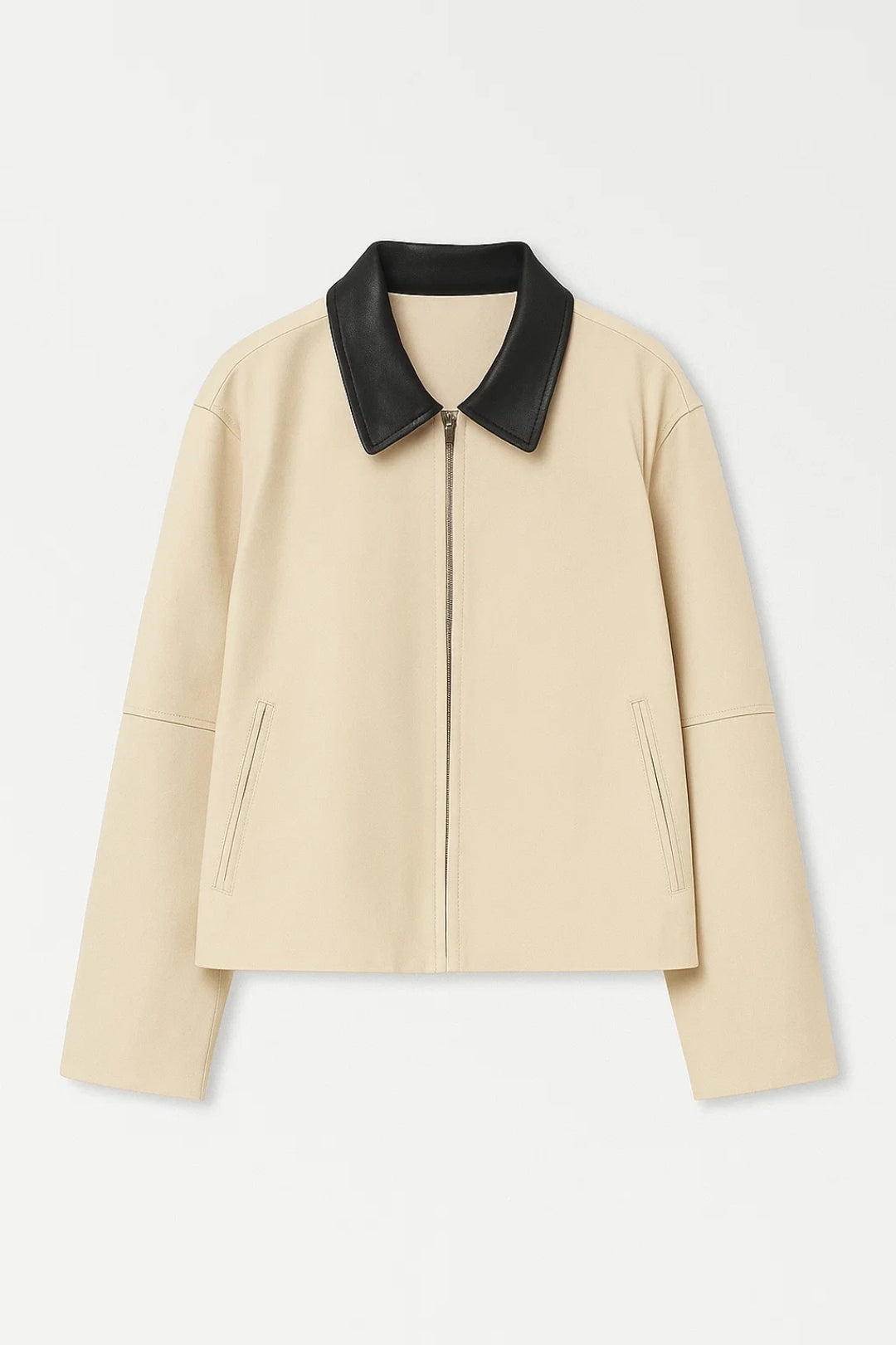 Veste Courte Femme | Minimalisme Élégant | Zip et Col Contrasté