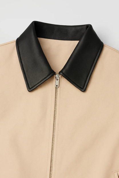 Veste Courte Femme | Minimalisme Élégant | Zip et Col Contrasté