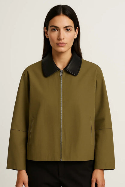 Veste Courte Femme | Minimalisme Élégant | Zip et Col Contrasté