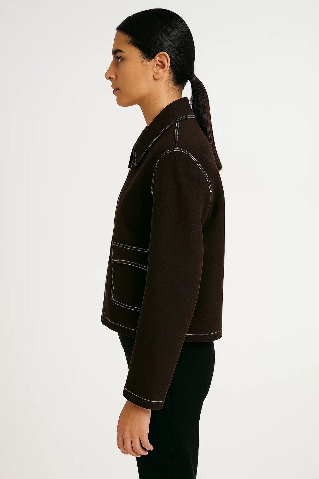 Veste Courte Femme | Zip Frontale & Poches Appliquées | Marron Foncé ou Cuir Clair