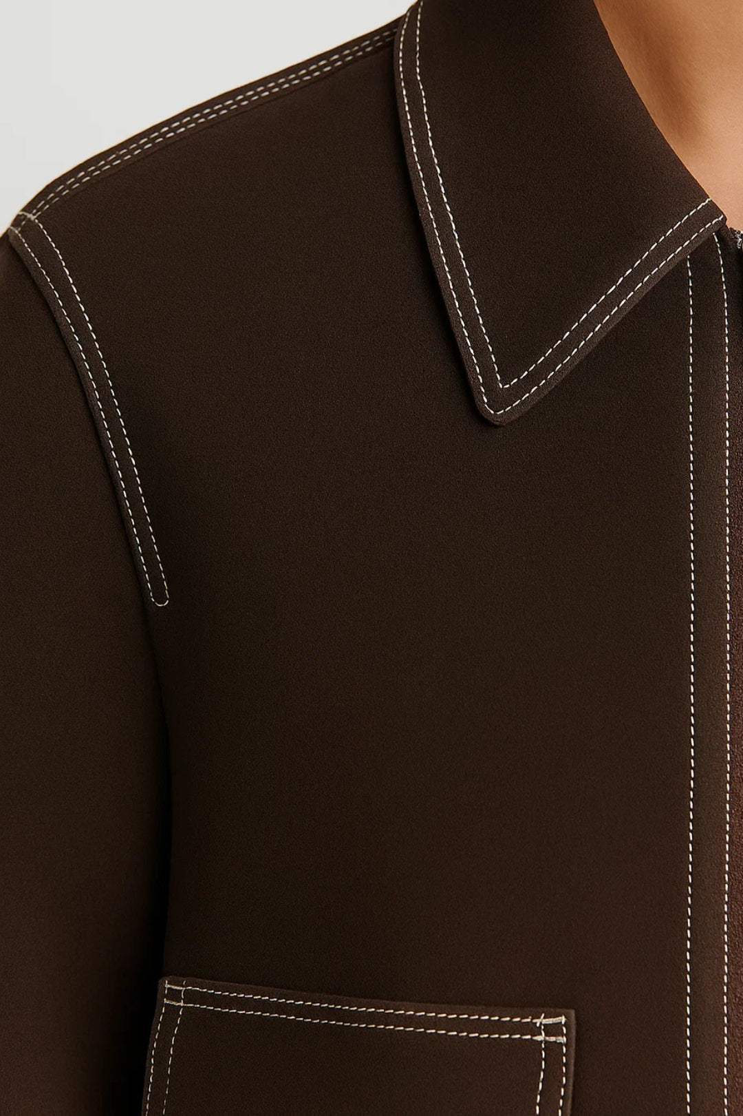 Veste Courte Femme | Zip Frontale & Poches Appliquées | Marron Foncé ou Cuir Clair