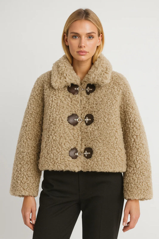 Veste Femme | Effet Fourrure Boutons Décoratifs | Style Moderne pour Hiver