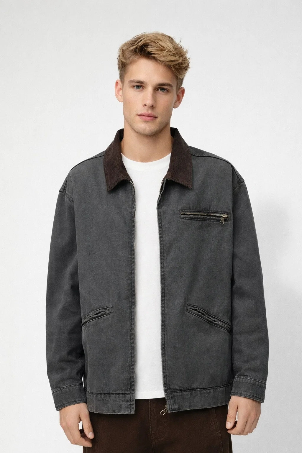 Veste Homme - Coupe Workwear Col Contrasté Poches Zippées | Casual