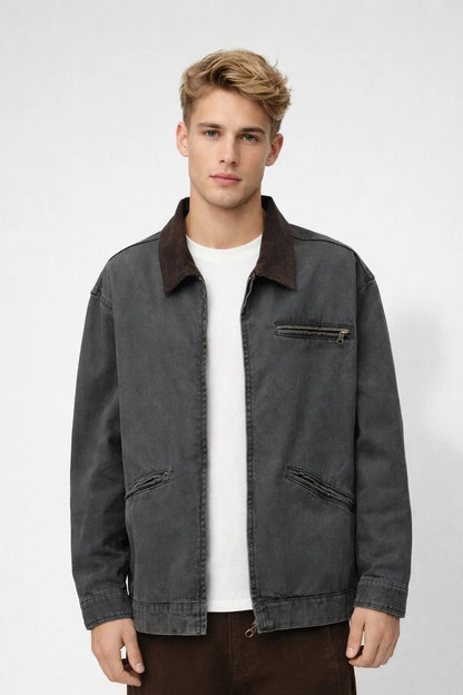 Veste Homme - Coupe Workwear Col Contrasté Poches Zippées | Casual